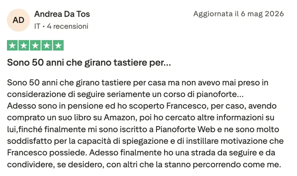 Recensione Trustpilot di Andrea Da Tos
