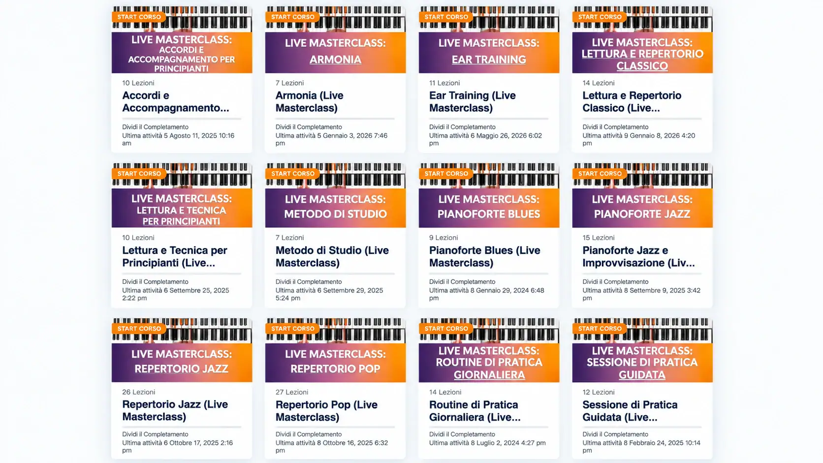 Catalogo delle live Masterclass di Pianoforte Web Academy