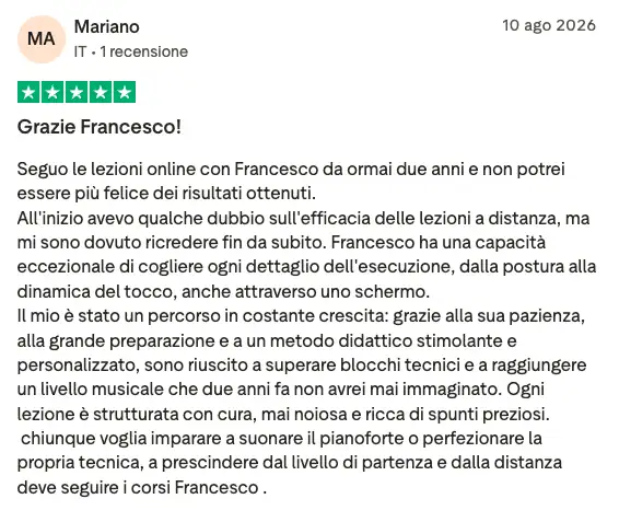 Testimonianza studente 1 su Trustpilot