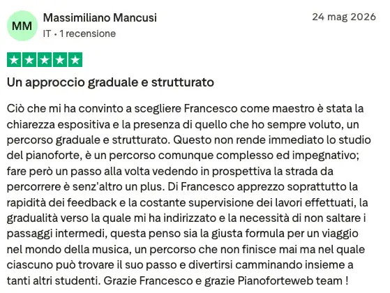 Testimonianza studente 3 su Trustpilot