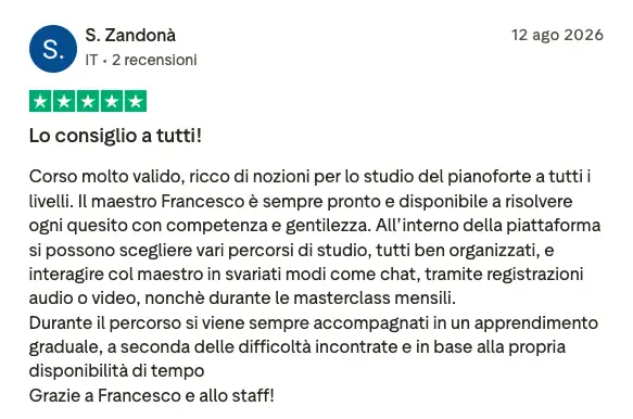 Testimonianza studente 2 su Trustpilot